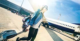 girl boarding airplane