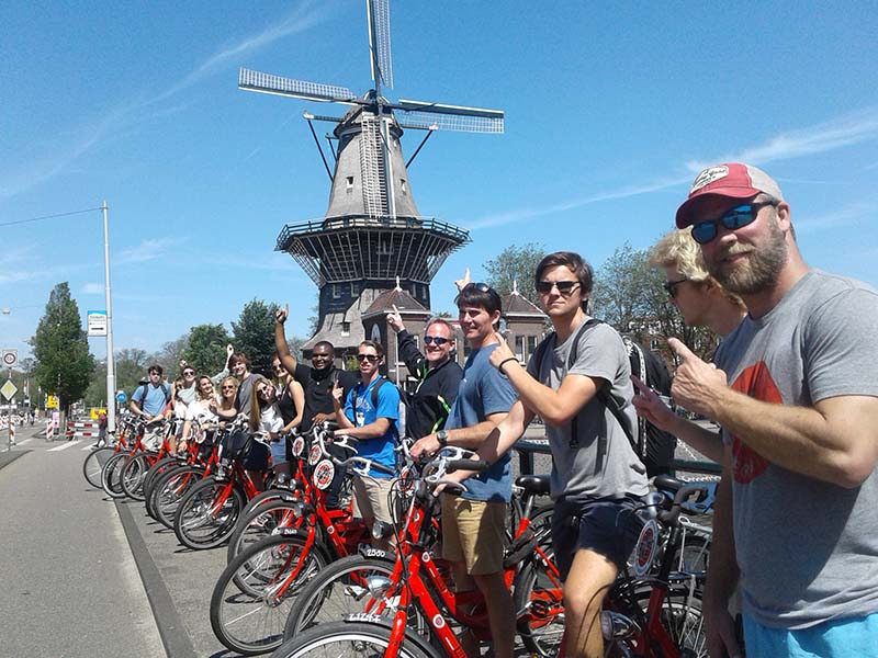 student group in Amsterdam windmill